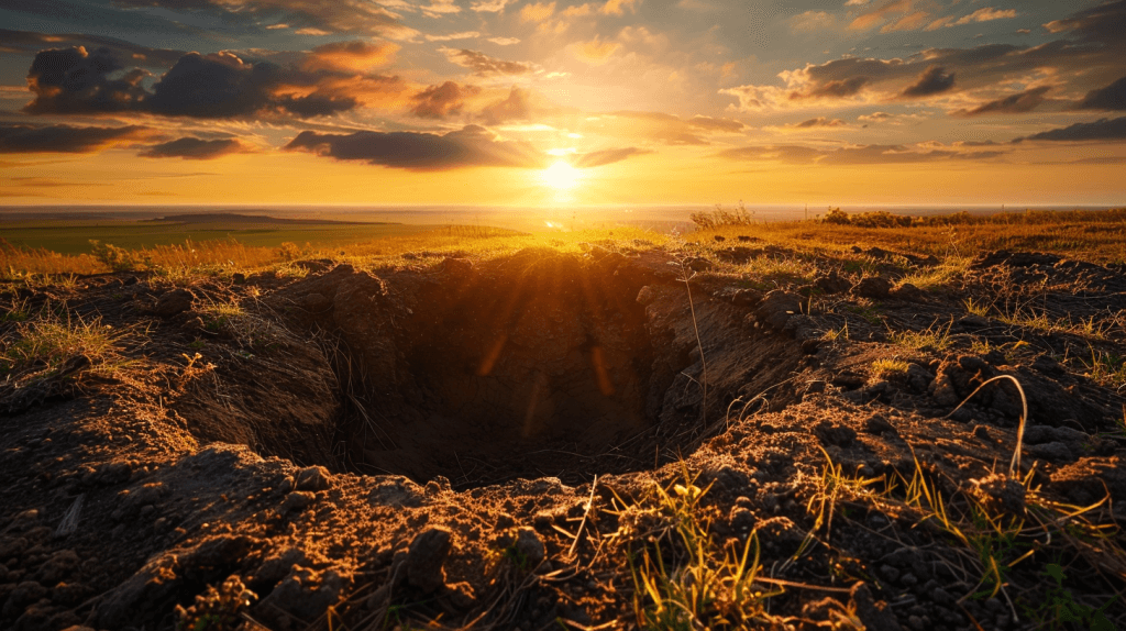 Une tombe creusée dans le sol pour illustrer la mort du premier homme et prophète Adam